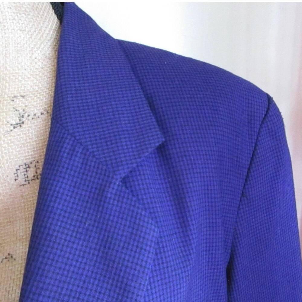 Vintage Contempo Casuals Blazer Small Purple Black Plaid Power Boxy Jacket 80s - Picture 6 of 16
